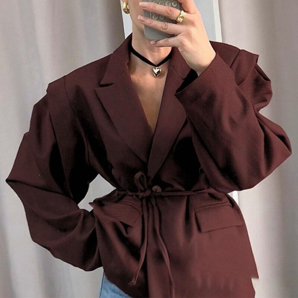 Spring Autumn Women's Waisted Lace-up Padded Blazer, Elegant Commute High-end Casual Blazer for Women