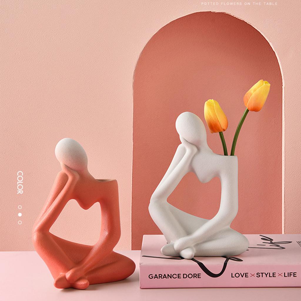 Jarrón de Cerámica Pensador Jarrón Pensador Moderno para Chimenea Dormitorio Cocina Sala de Estar Amarillo