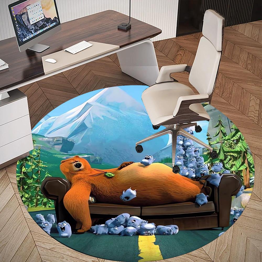 1pc Bear Squirrel Round Chair mat Area Rug - Non-Slip, Floor Mat for Office, Bedroom, home decor Christmas Gift p0811280
