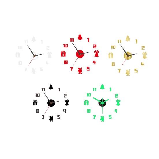 Christmas 3D Wall Clock Glow-in-the-dark Frameless Acrylic Clock Silent Home Office Bedroom Living Room Digital Analog Clock Decoration