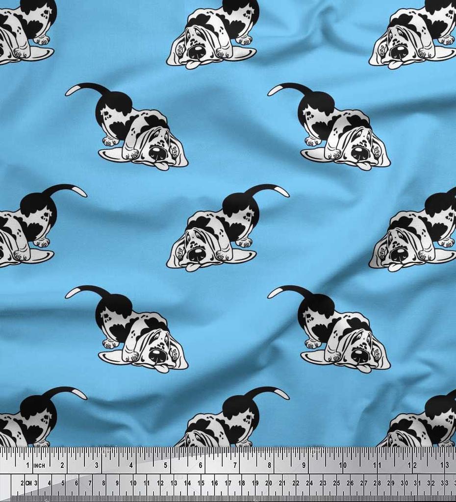 Soimoi Japonská krepová saténová tkanina Basset Hound Potisk šicí tkaniny metr 42 palců