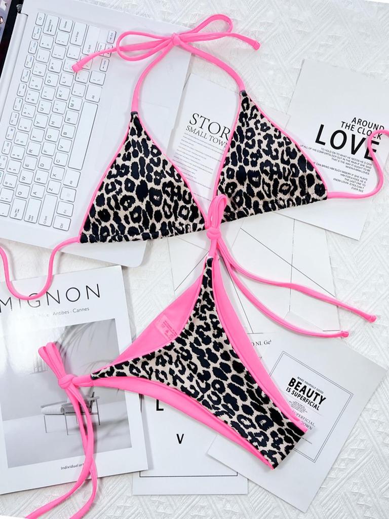 2024 Damen Wendbarer Leopardenmuster Dreieck Bikini Set
