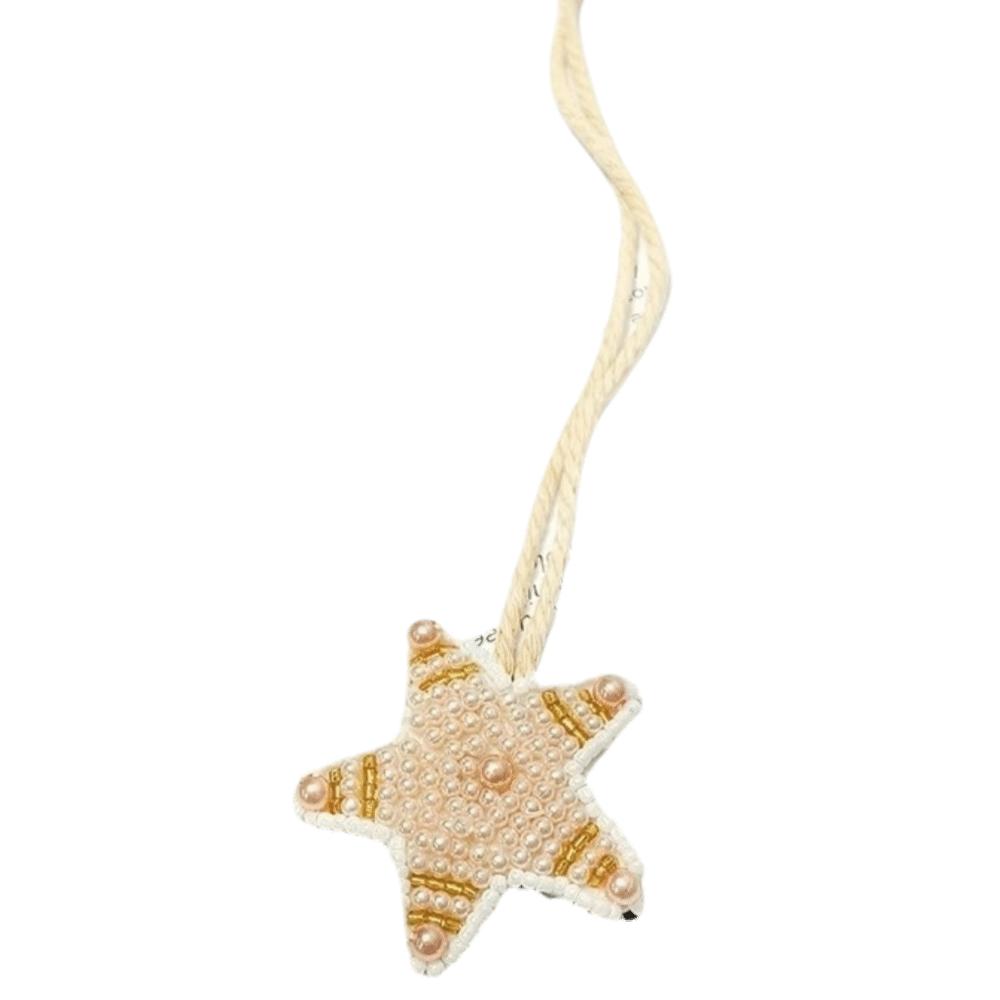 Starfish Applique Patch Bag Pendant Sequin Beaded Patch Lanyard Charm Keyring  Student Beige Starfish