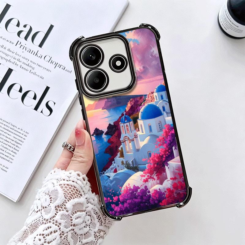 Santorini Greece Summer Plating Phone Case For Xiaomi Redmi Note 14 15 Pro Plus 13 12 11 11S 11T 10 9S 9 5G Anti-Fall Airabag Co