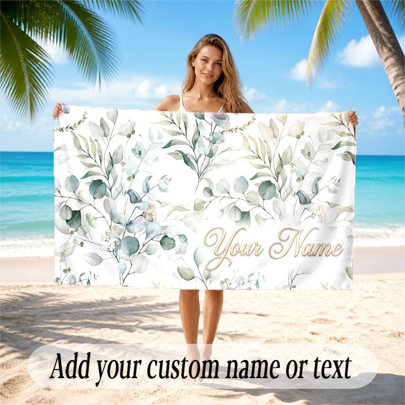 Decorative Artwork Theme Soft Beach Towel Personalized Custom Name Text Towel Portable for Beach Pool Travel