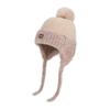 Kids Winter Knitted Earflap Hat with Pom Pom, Plush Lining and Long Ties, Warm Windproof Polyester Cap for Ages 4–10Years