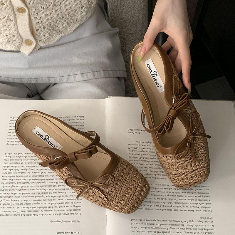 Fashion Fashion Weave Women Flats Slip On Shoes Butterfly-Knot Summer Spring Female Shallow Footwear Ladies Flats Mary Janes Shoes