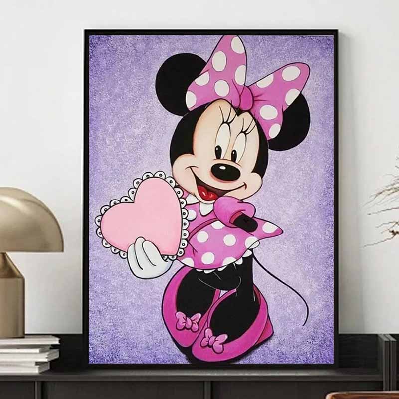 Disney Diamond Painting Minnie Mouse Heart Theme Sweet Illustration 5D Full Diamond Art Mosaic Diy Embroidery Cartoon Wall Decoration
