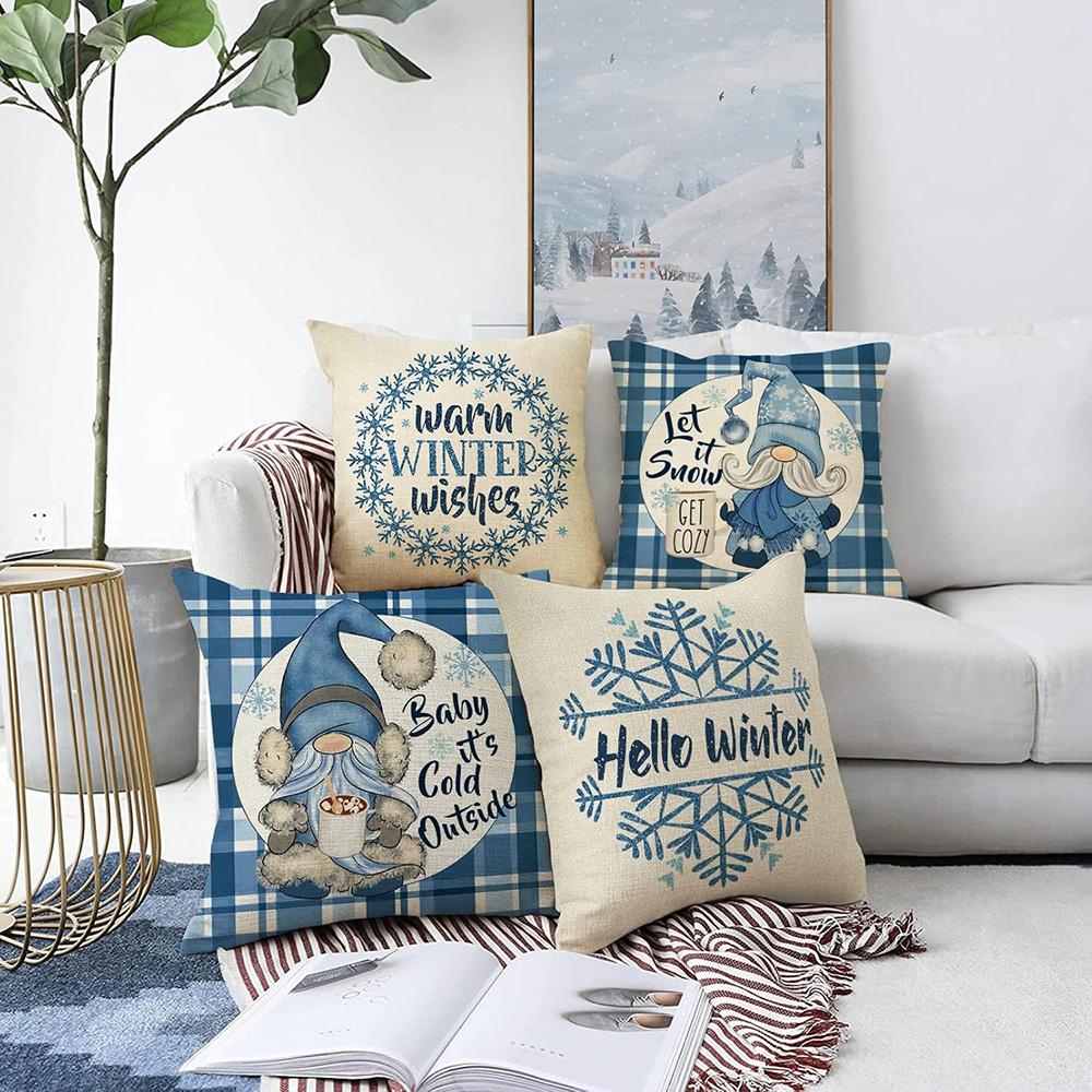 Christmas Gnomes and Winter Wishes Pillowcases: Cozy Decor for Your Home Sofas, Bedroom Pillow Covers, Holiday Gifts