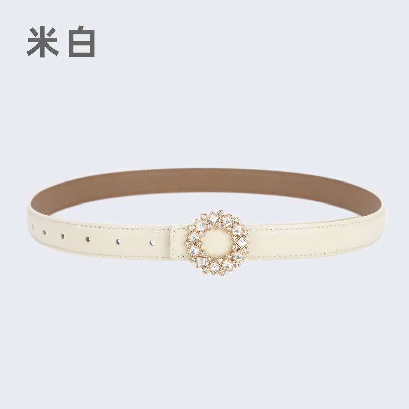 Four Seasons Available Belts Women'S Fashion Versatile Trendy Decoration Suits Cowhide Thin Belt Diamond Genuine Leather Ins Style Jeans Belt