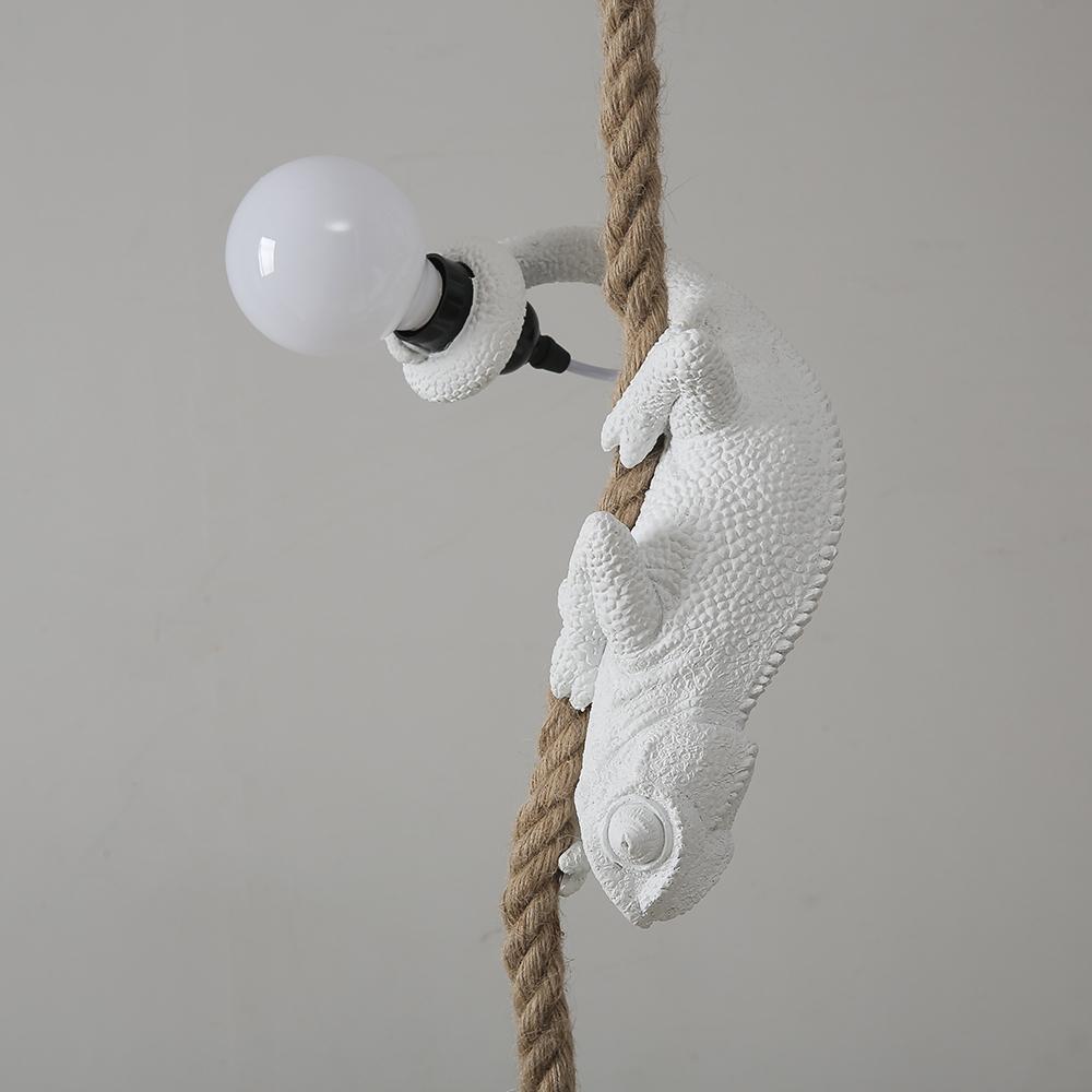 Resin White color chameleon Pendant Light For Living Room Hemp Rope Pendant Lamp Art Study Room Led lizard Animal Light Fixtures