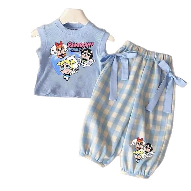 Southeast Asia Girls' Cartoon Two-piece: Short Sleeve & Long Pants Set