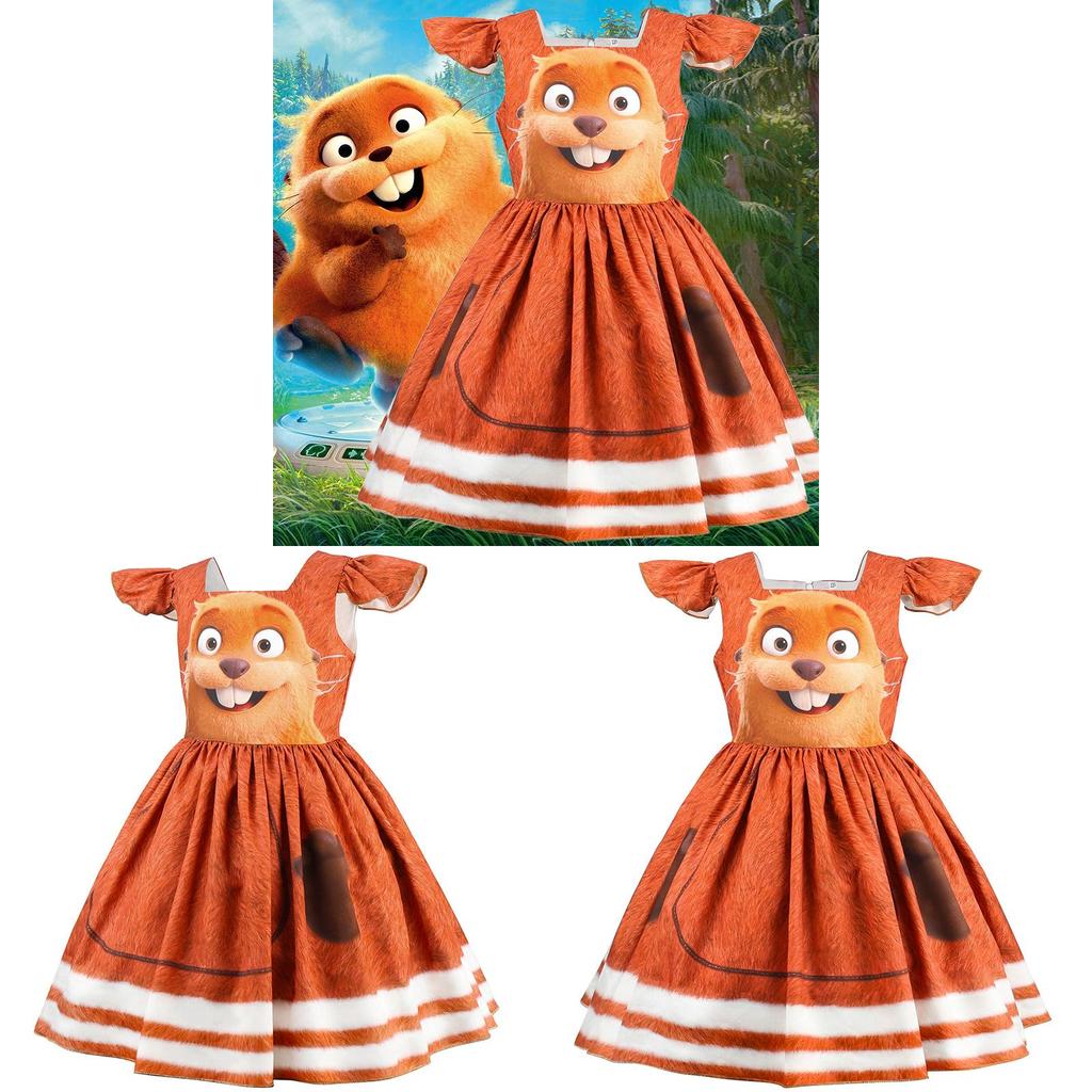 Hoppers Kinder Biber Verwandlung Cosplay Kleid Mit Cartoon Aufdruck Für Kinder Alter 3 Bis 8