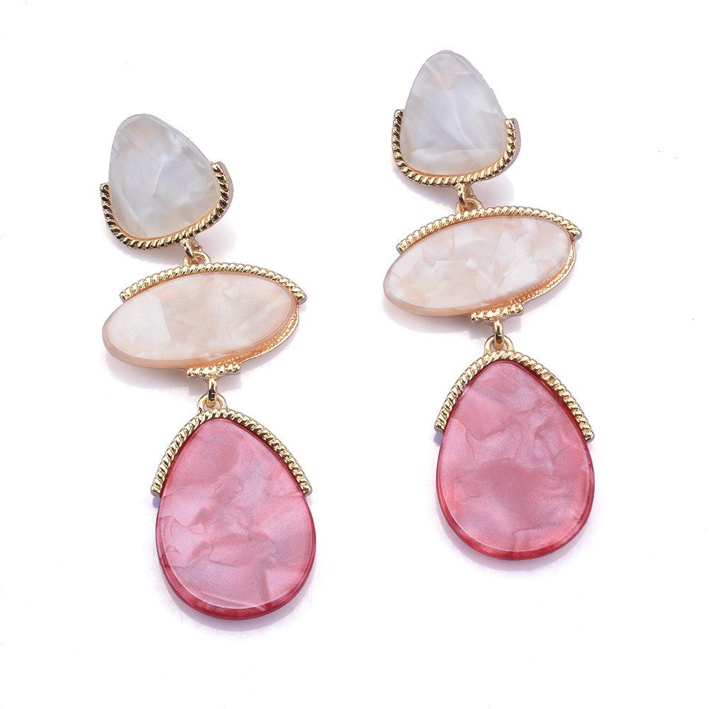 Exaggerated Long Geometric Spliced Earrings, Vintage Resin Acrylic Dangle Earrings For Women розовый