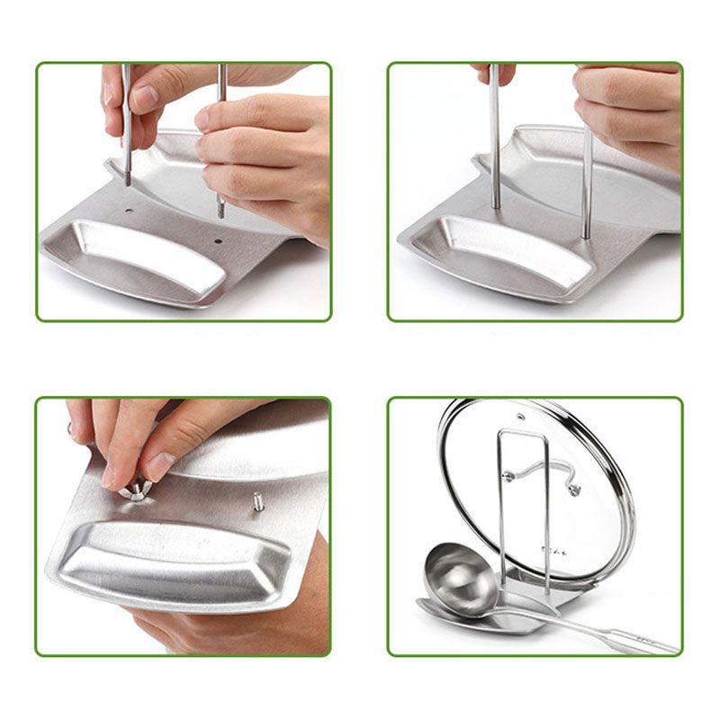 Premium Stainless Steel Pan Pot Cover Lid Rack Stand With Soup Spoon Storage For Organized Kitchens