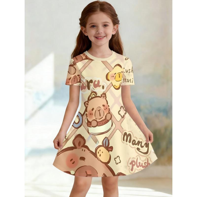 Girl K-POP Idol Group Printed T-shirt Dress, Pink Purple Block Casual Dress, Suitable for Fans and Children's Birthdays As Gifts