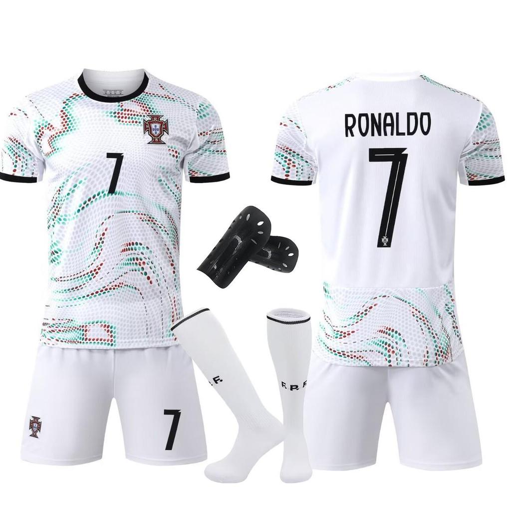 Portugal Uit Wit Nee. 7 Ronaldo Voetbalshirt, Maten 14-3XL voor Kinderen & Volwassenen