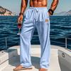 Spring Summer Men's Solid Color Cotton and Linen Casual Long Pants Hawaiian Beach Loose Sports Breathable Street Pant