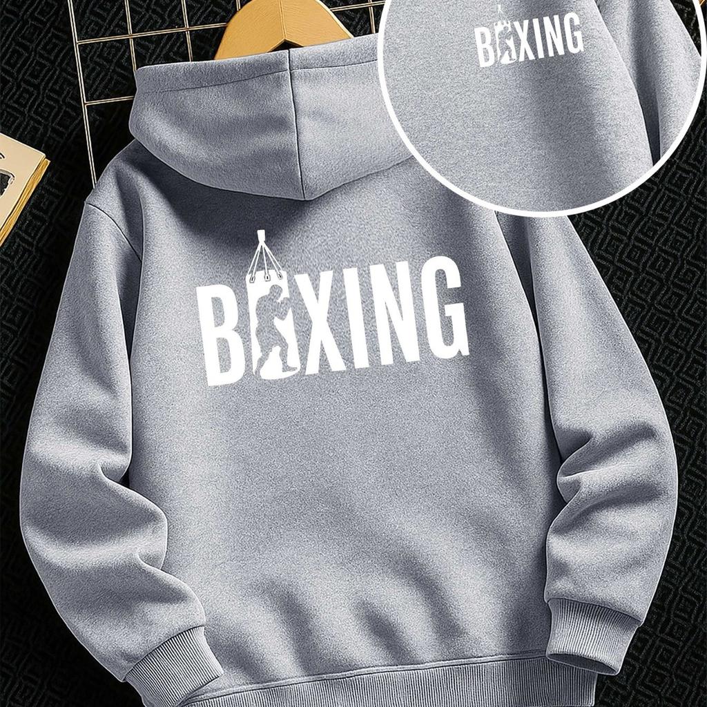 Unisex Kids' Reversible Boxing-Print Hoodie (Fall/Winter) – Casual Trendy Streetwear Sweatshirt