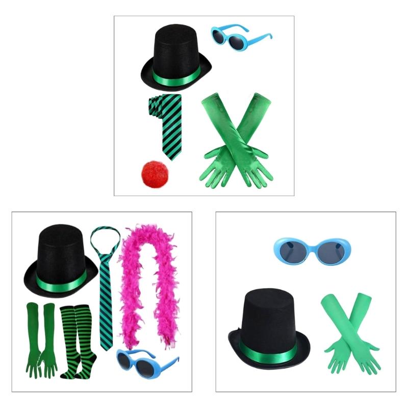 Accessori Costumi Cosplay Con Cappello di Feltro Guanti Lunghi Occhiali Papillon Spilla per Eventi di Role Playing Feste di Halloween