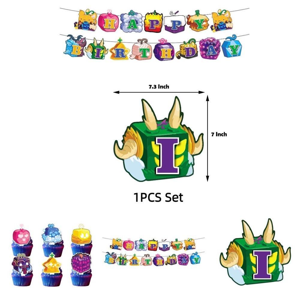Blox Fruits Cartoon Theme Birthday Party Decorations Set Flags Balloons Cake Toppers