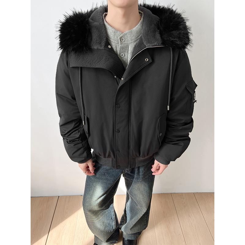 Мужская утепленная парка в американском стиле с капюшоном и меховой отделкой, 90% зимний белый утиный пух, модная свободная парка, унисекс M чёрный