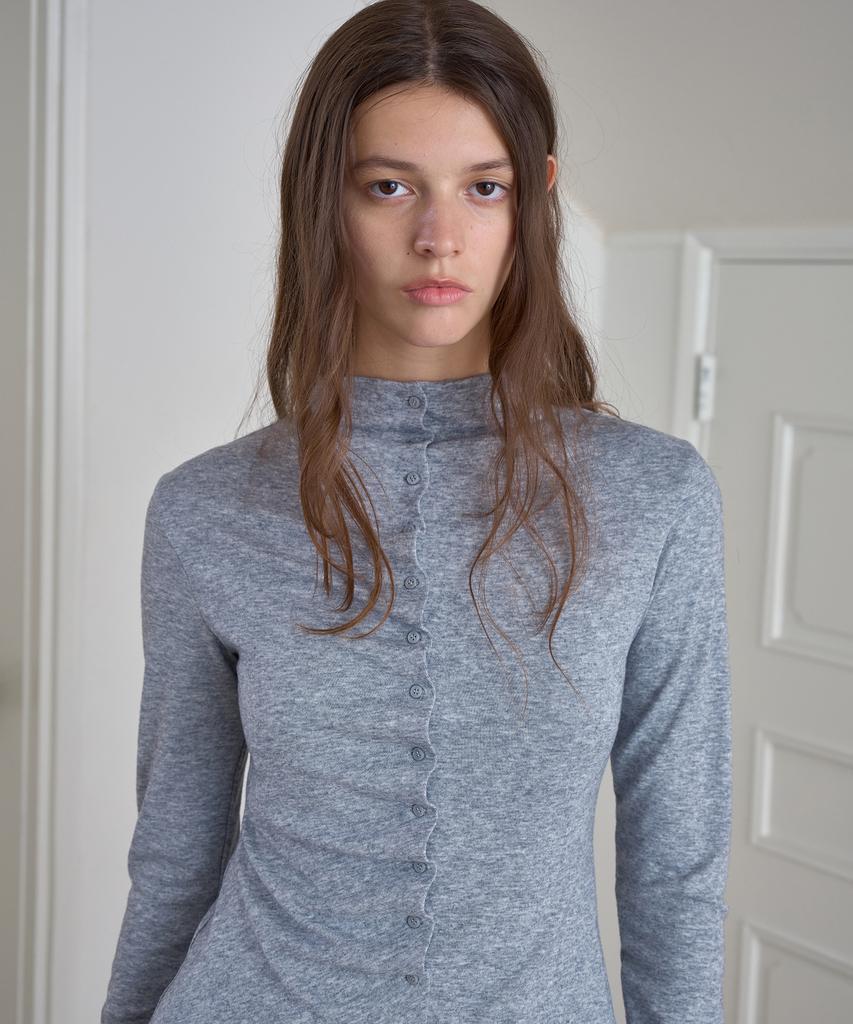 Simeteuligpeosenteu Button Shirring Jersey Top / Melange Gray