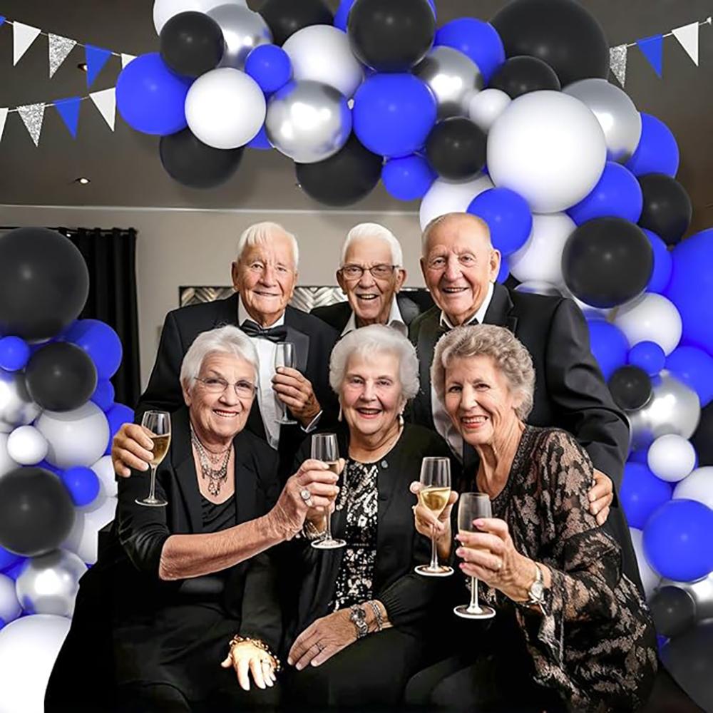 Blue White Balloons Garland Black Silver Balloon Arch Kit Graduation Wedding Engagement Kid Birthday Party Retirement Decoration