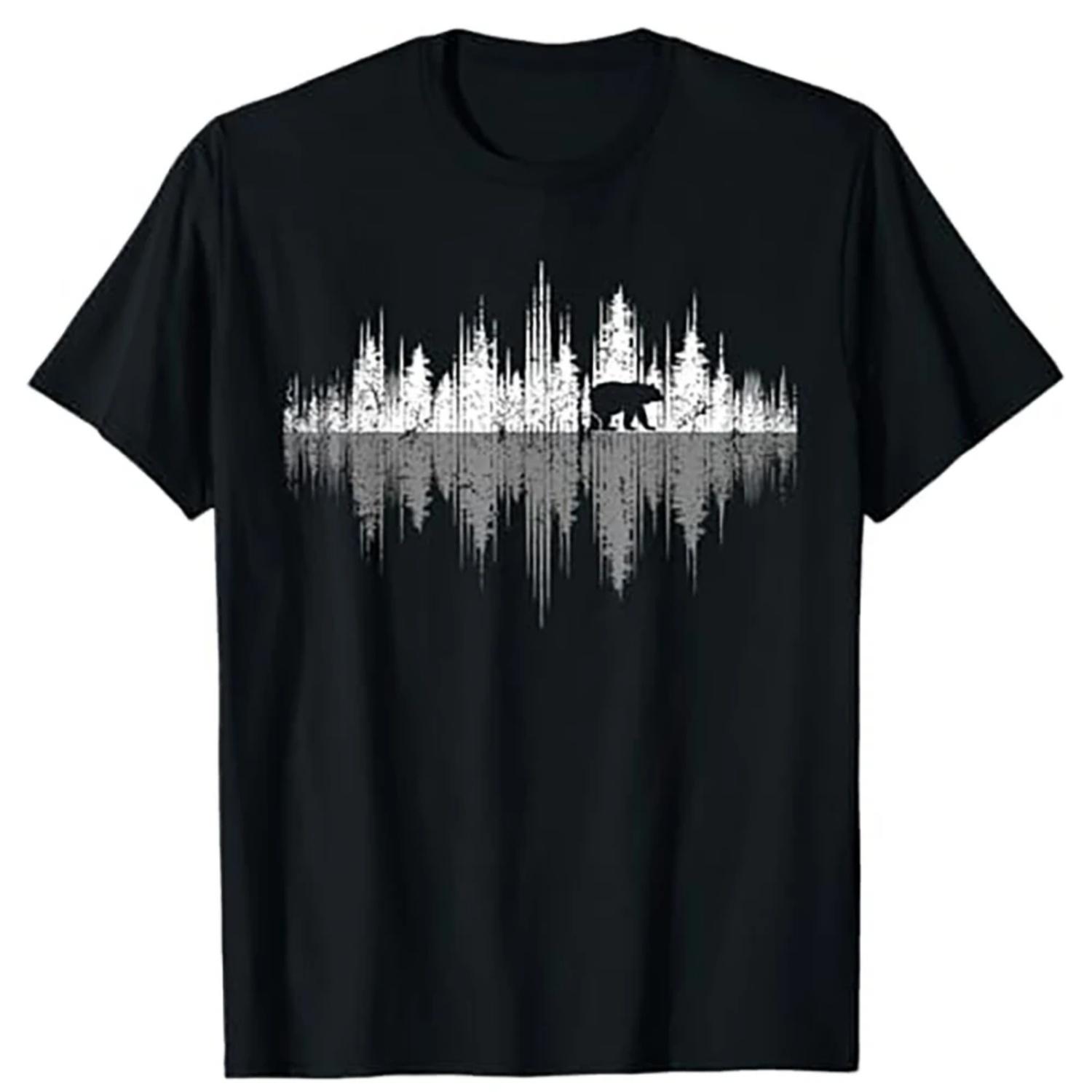 Деревья Отражение Дикая природа Природа Животное Медведь На открытом воздухе Лес Футболка Мода Мужчины и Женщины Хлопок Живопись Топы 01336 S чёрный