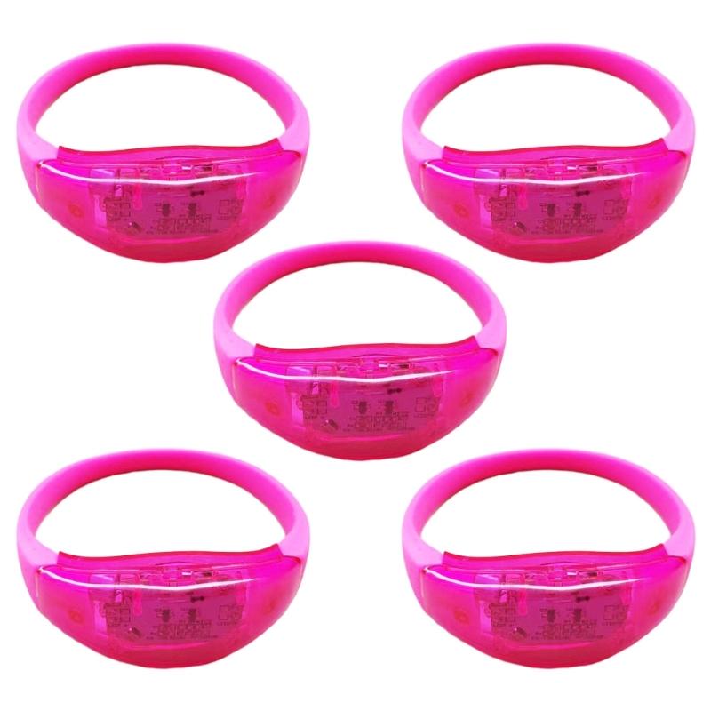 5pcs Voice Activated Sound Control LED Bracelets Flashing Silicone Bangle Christmas Bar Concert Festival Party Supplies розовый
