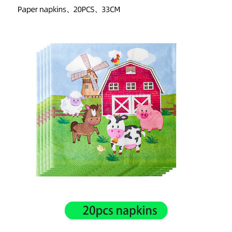 Farm Cartoon Animals Birthday Decoration Party Supplies Tableware Balloons Cup Plates Set Backdrop Banner Birthday Cake Deco Kit