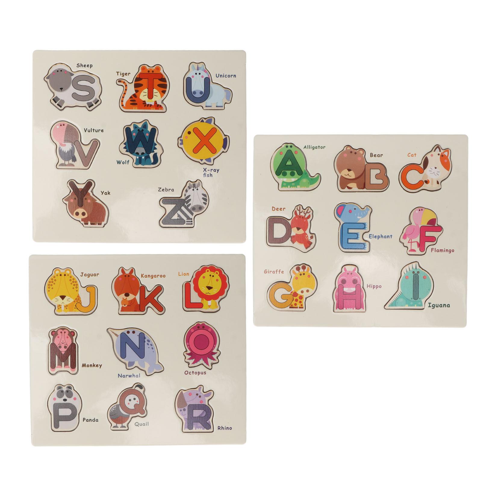 Wooden Alphabet Matching Puzzle Educational Animal Shape Cognition Alphabet Puzzle Toy for Kids