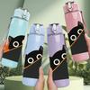 1PC Black Cat Peeking Corner Art Print 750ml Color Plastic Sports Water Bottle Leakproof Flip Straw Lid Suitable for Sports Office Home Use