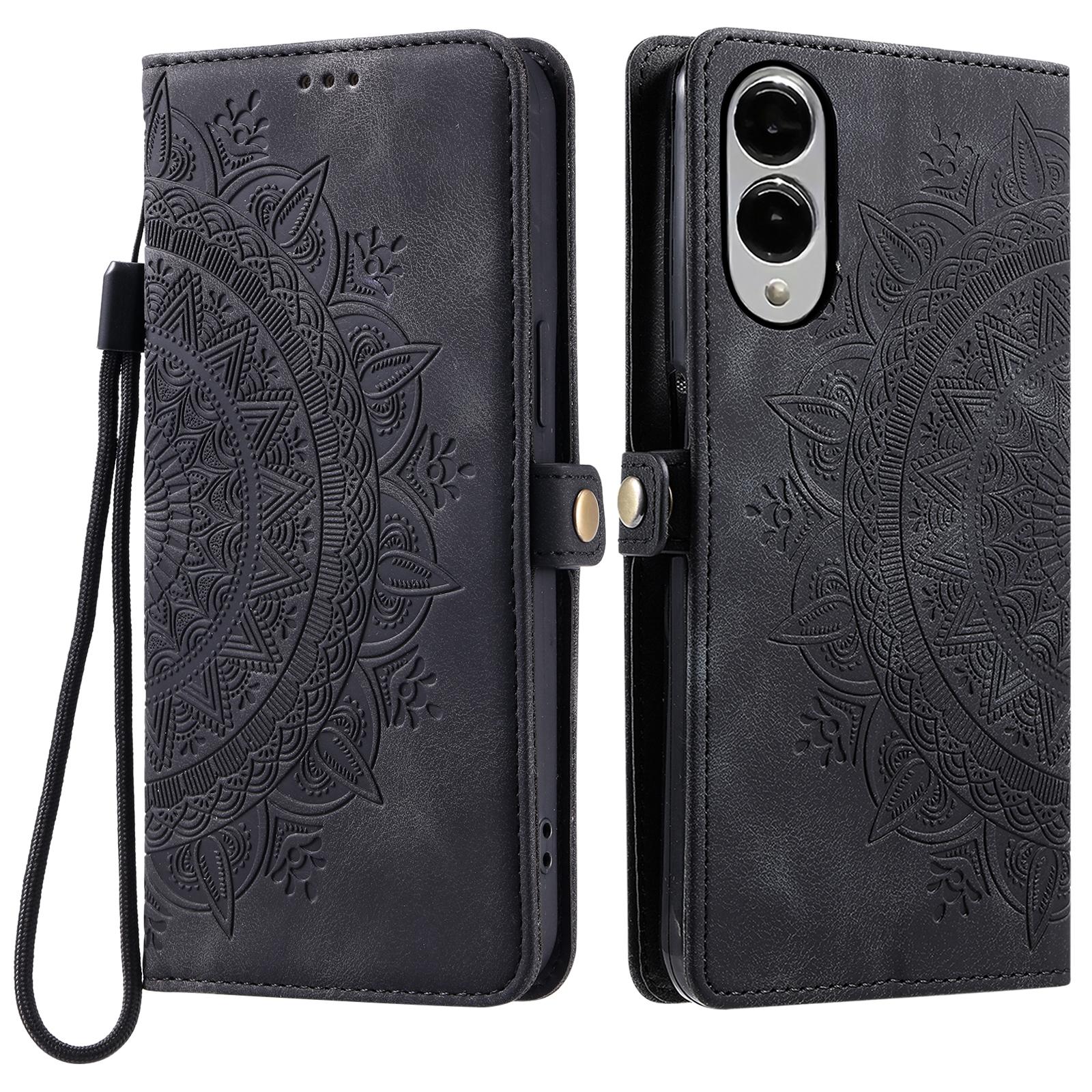 

For Samsung Galaxy S25 Edge Wallet Case Leather Phone Cover Skin Feel Totem Imprinted Black