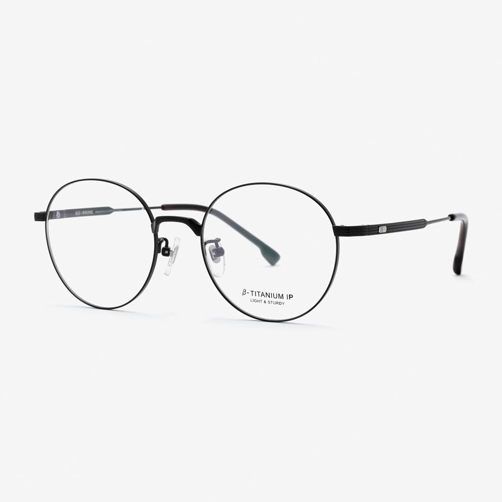 Alloaiweeo [Aloxrounz] Beta Titanium Round Eyeglass Frames Ara8112 C1 Matte Black