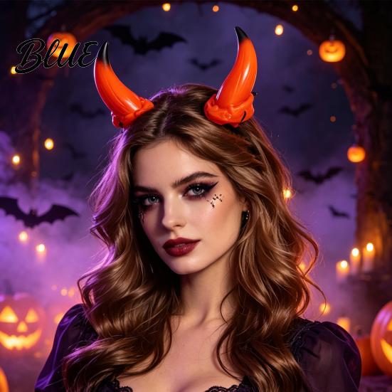 Realistische Hörner-Kopfbedeckung 3D Teufelshörner Kopfschmuck Rotes Dämonen-Haaraccessoire Weiche Vinyl-Requisiten für Halloween-Kostüm Cosplay Zubehör Kleid