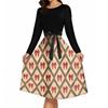 Women's Vintage Christmas Print Long Sleeve Round Neck Party Dress for Holiday Parties