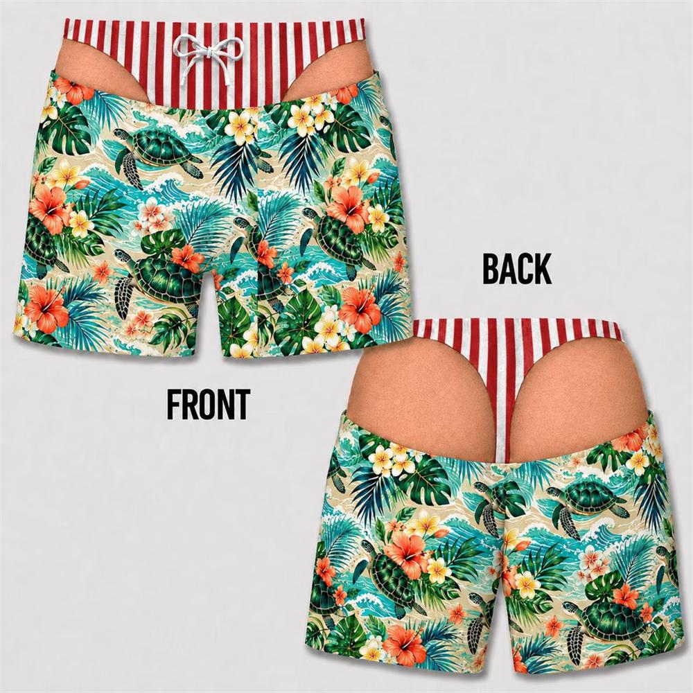Fun 3D Print Leopard Print Hawaii Floral Swim Trunks For Men Summer Sea Beach Casual Beach Party Essentials Viral Board Short