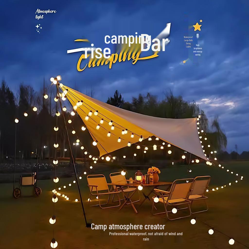 Waterproof Solar Round Ball String Lights for Outdoor Camping, Tent Awning, and Night Market Decoration