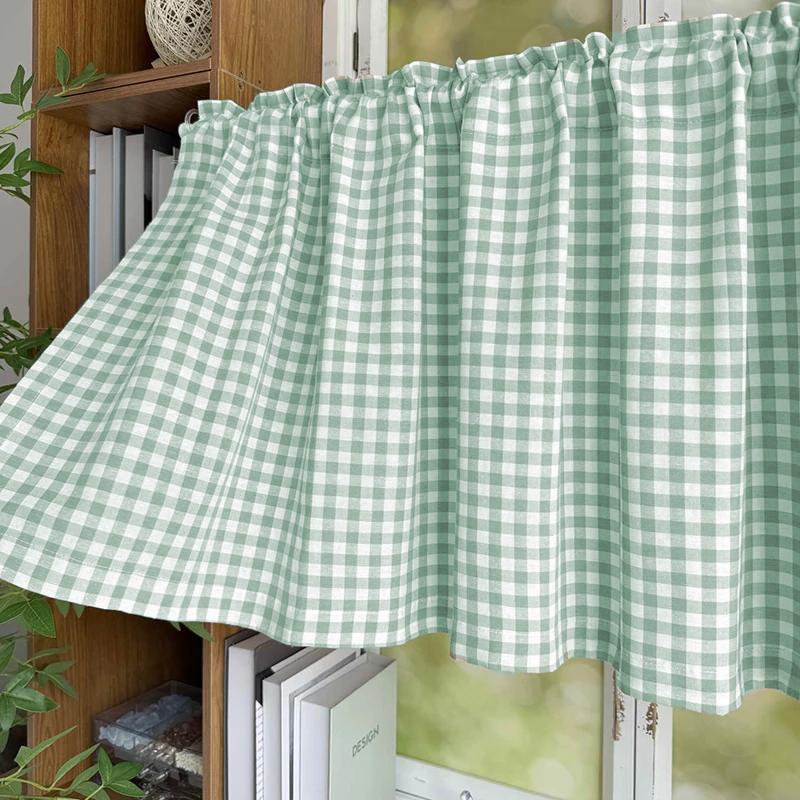 

Fresh Style Checkered Cloth Short Curtain Suitable for Cabinets Living Rooms Kitchens Windows Home Daily Decoration 1/2PCS W106cm x H45cm 1pc&Rod Pocket