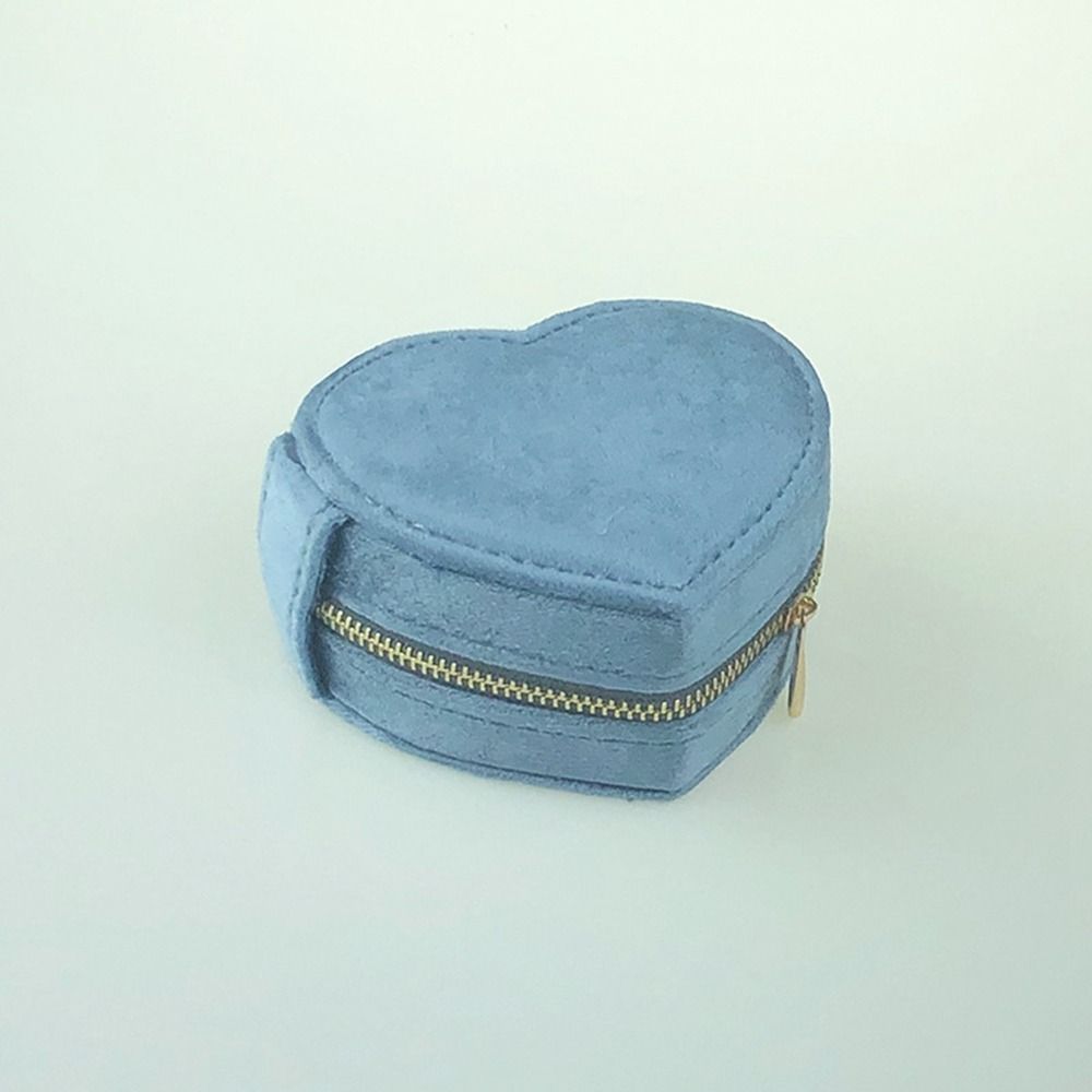 

Портативная бархатная шкатулка для украшений на молнии, органайзер для серег, милый кейс для хранения украшений, женская синий