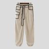 INCERUN Men Zip-up Waist Stitching Belt Corduroy Casual Long Harem Pants Trousers 