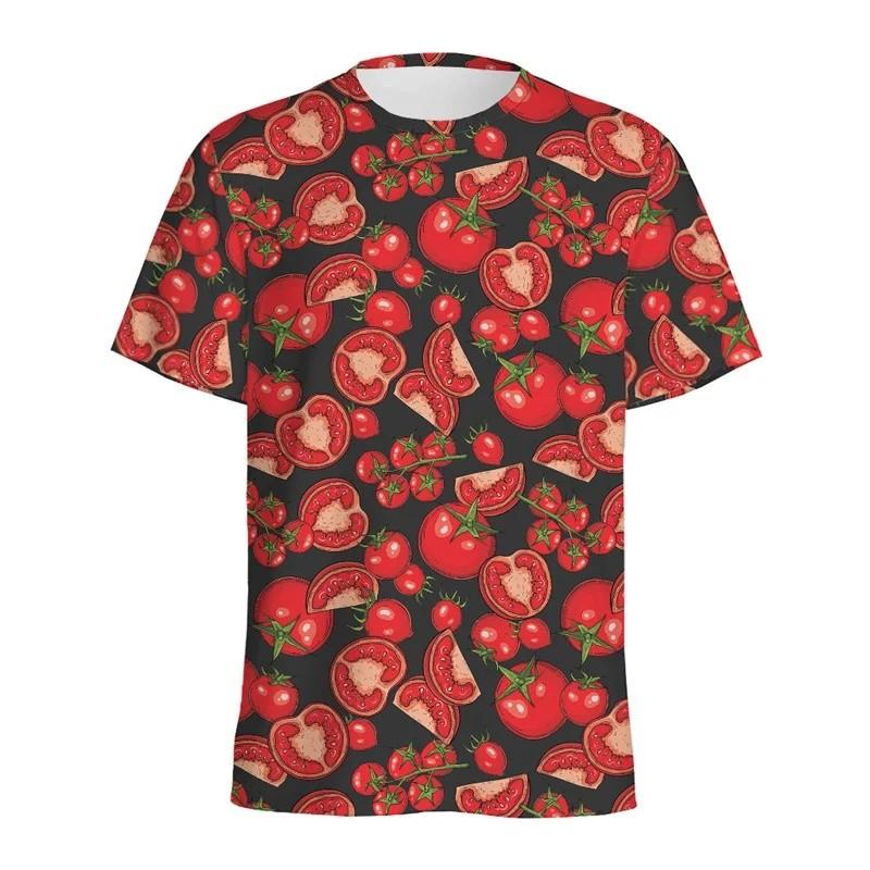 Cartoon Rote Tomate 3D-Druck Kinder T-Shirt Gemüse Grafik T-Shirt Rundhals Kurzarm Oberteil Tägliches Spielen Outdoor-Aktivität Kinderbekleidung