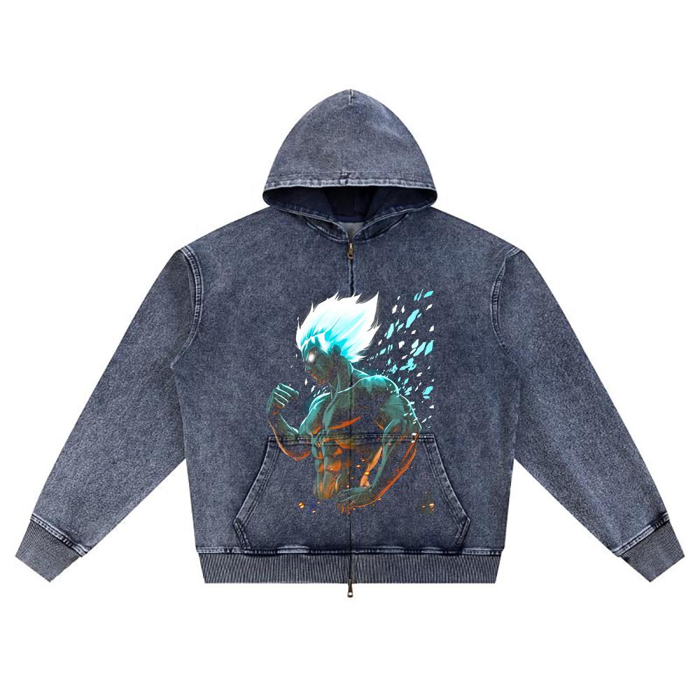 DTG Print Knitted Denim Zip-Up Hoodie Sin Título 4 Brother Print Zipper Hoodies  