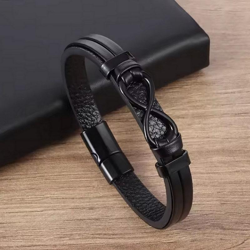 Infinity Symbol Charm Cuff Bracelet Magnetic Clasp Hand Accessories New Simple OL Style Genuine Leather Bracelet for Men