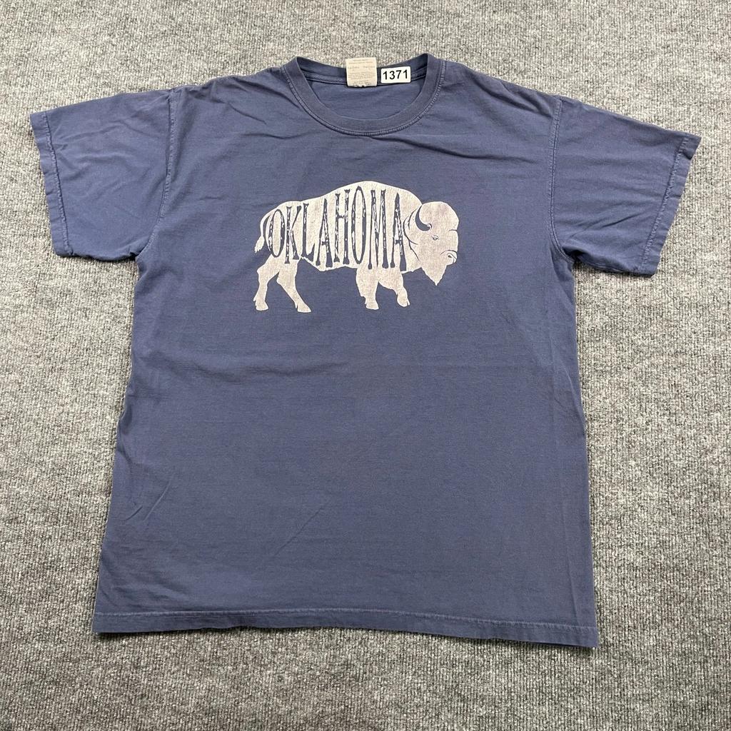 Maglietta Vintage anni '90 Oklahoma Bison Taglia L 22x27 Blu