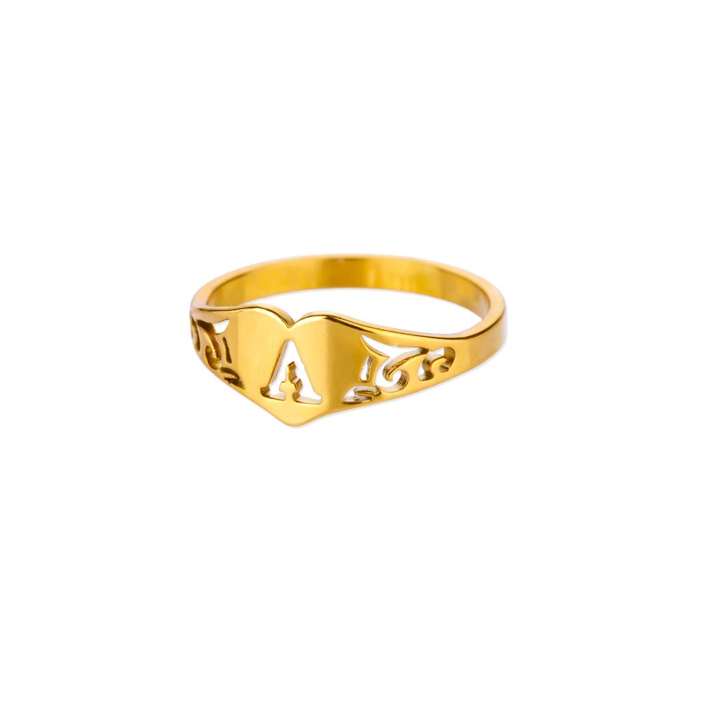 Fashion Hollow Initial Letter Heart Rings For Women Gold Color Stainless Steel A-Z Letter Ring Aesthetic Wedding Jewelry Gift