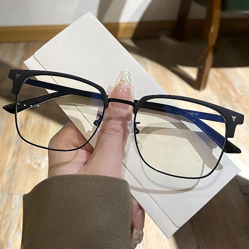

Unisex Design Retro Fashion Finished Myopic Eyeglasses Half Frame Blue Ray Blocking Eyewear for Men Women Myopic Minus Diopters -3.0