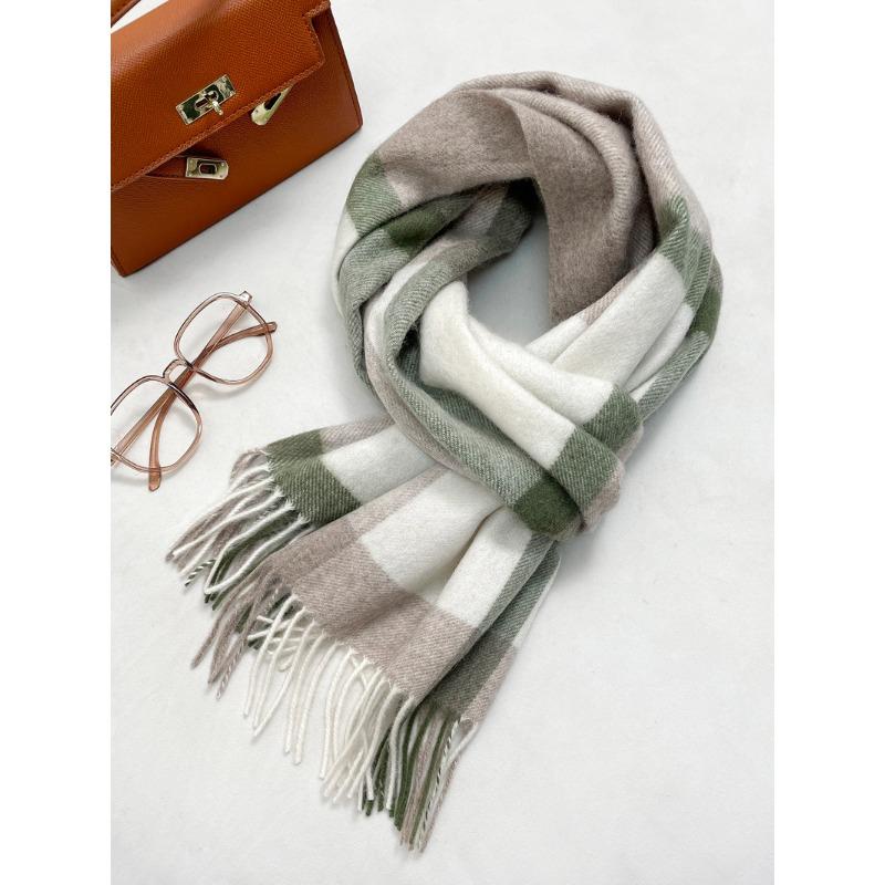 Scarf female 100 pure wool autumn and winter new style high-end sense versatile warm plaid scarf student