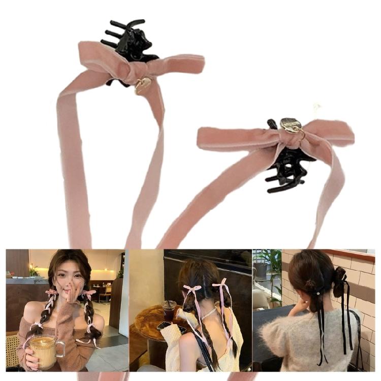 Velvets Bowknot Hair Clip Long Ribbon Hairpins Hair Accessories Hair Side Clips